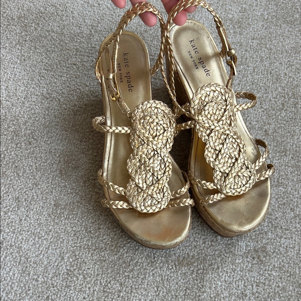 kate spade Metallic Gold Braided Wedge cork Sandals size 8